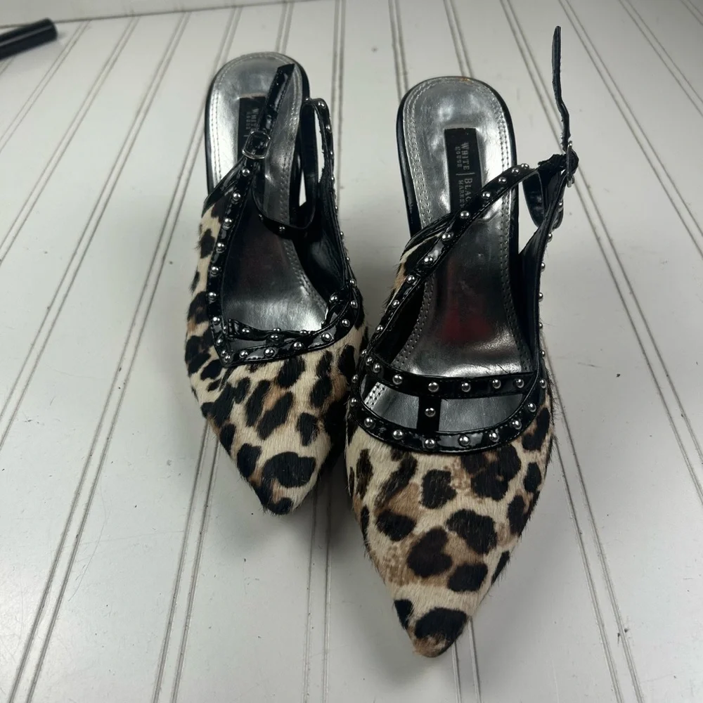 White House Black Market Y2K Jacquie Calf Hair Slingback Heels Cheetah Size 8.5 - Picture 3 of 11